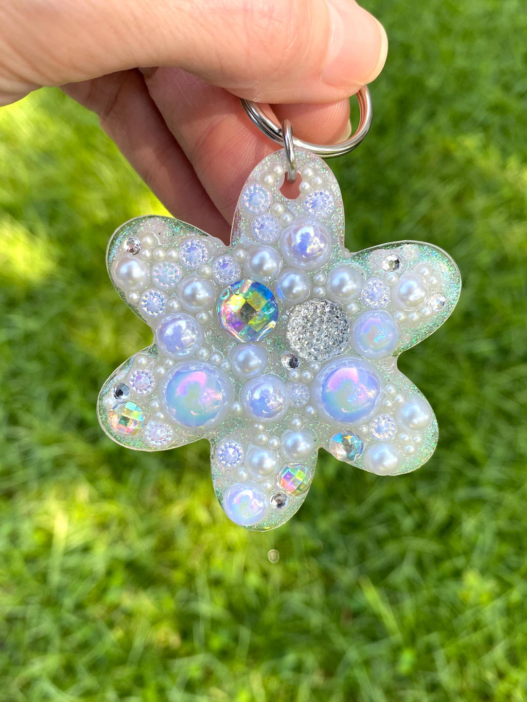 Opal Dream Flower Junk Keychain – Iridescent & Sparkly Handmade Magic | Retro Motel Keychain