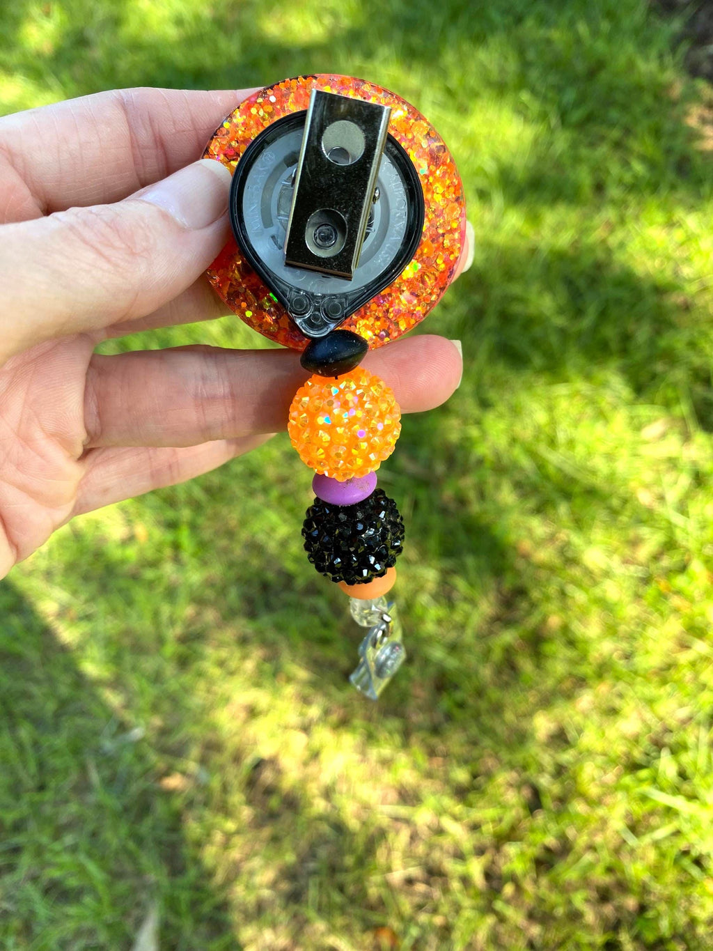 Halloween Witch & Bats Glitter Badge Reel: Interchangeable ID Holder