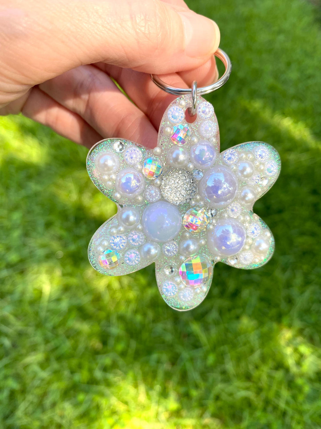 Opal Dream Flower Junk Keychain – Iridescent & Sparkly Handmade Magic | Retro Motel Keychain