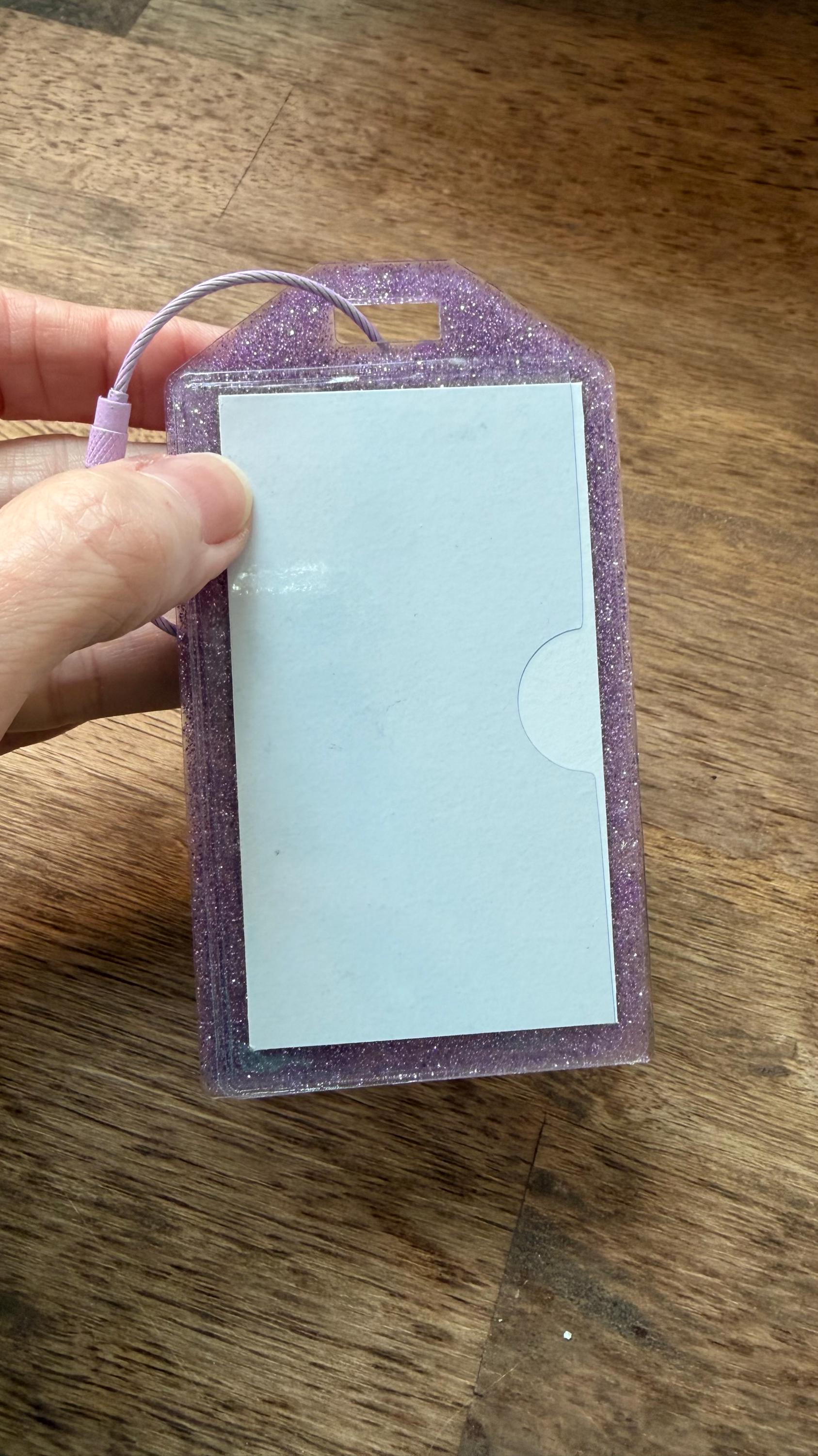 Handmade Purple Floral Luggage Tag | Glitter Resin Bag Accessory
