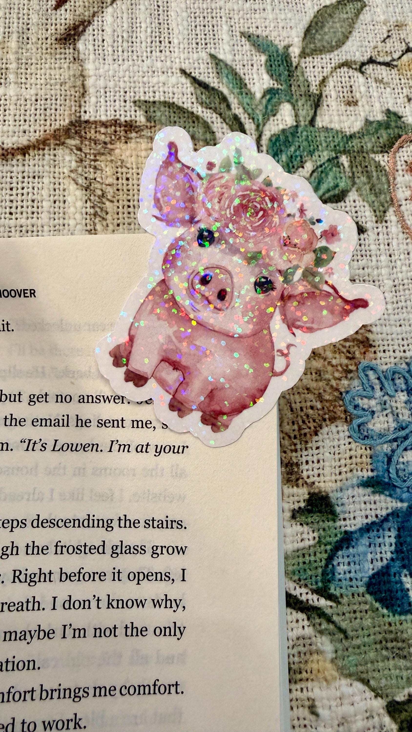 Pink Pig Corner Bookmark, Holographic Kawaii Book Accessory, Animal Lover Gift