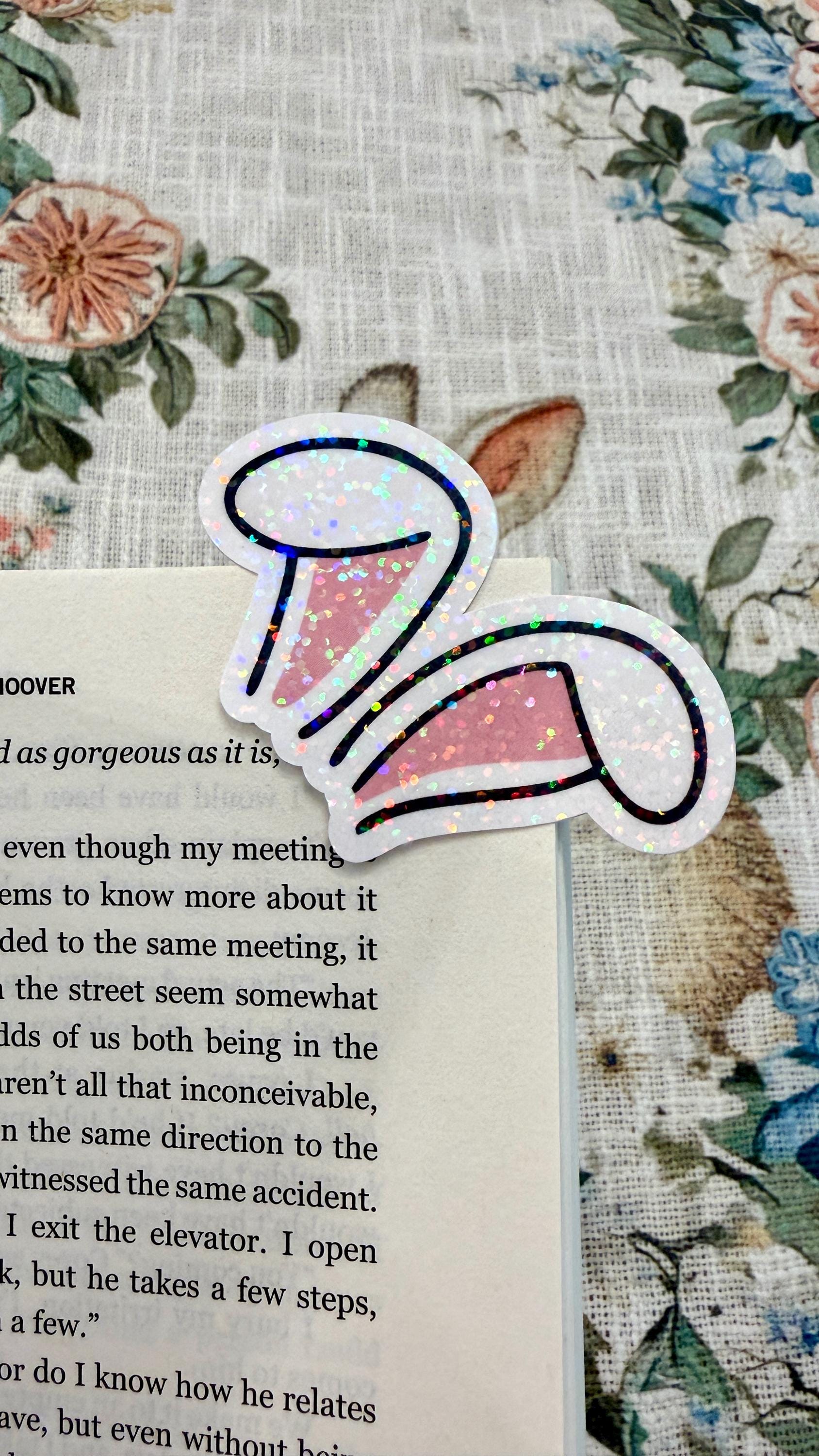 Pink Bunny Ears Corner Bookmark, Holographic Overlay, Book Accessory